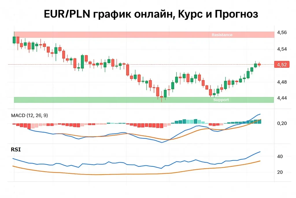 EUR/PLN &mdash; Евро / Польский злотый: график, курс и прогноз
