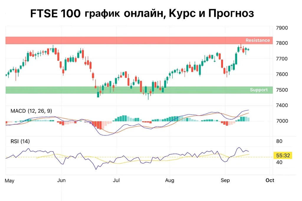 Индекс FTSE 100 &mdash; График онлайн, Курс и Прогноз